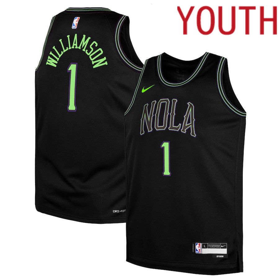 Youth New Orleans Pelicans #1 Zion Williamson Nike Black City Edition 2023-24 Swingman Replica NBA Jersey->youth nba jersey->Youth Jersey